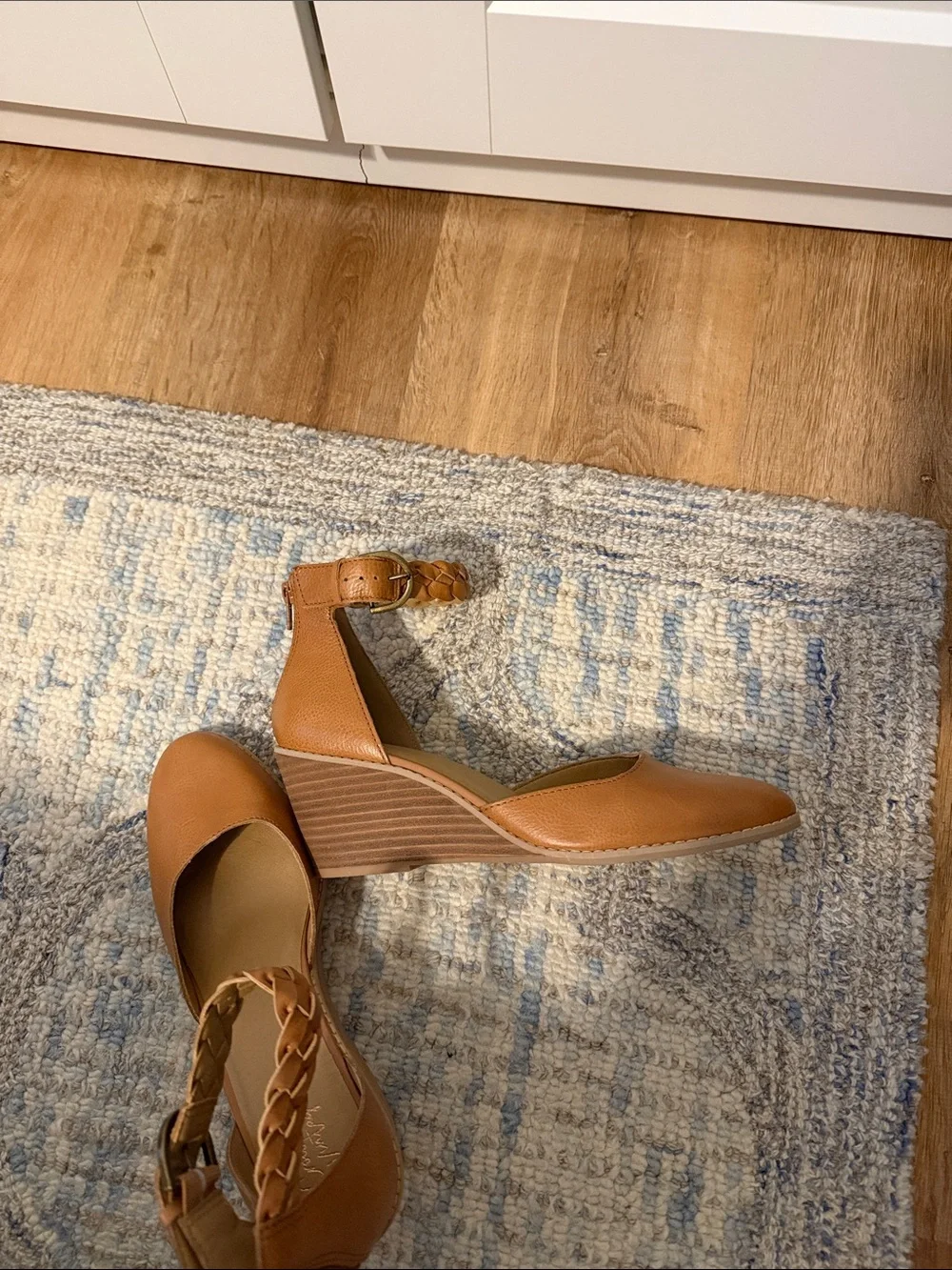 Crown Vintage Tan Braided Ankle-Strap Wedges